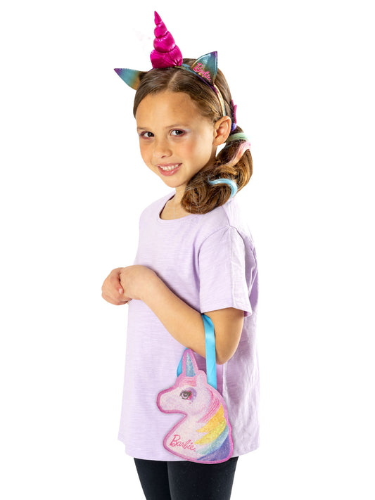 Barbie Unicorn handbag and accessory set for kids, perfect for imaginative play at home.