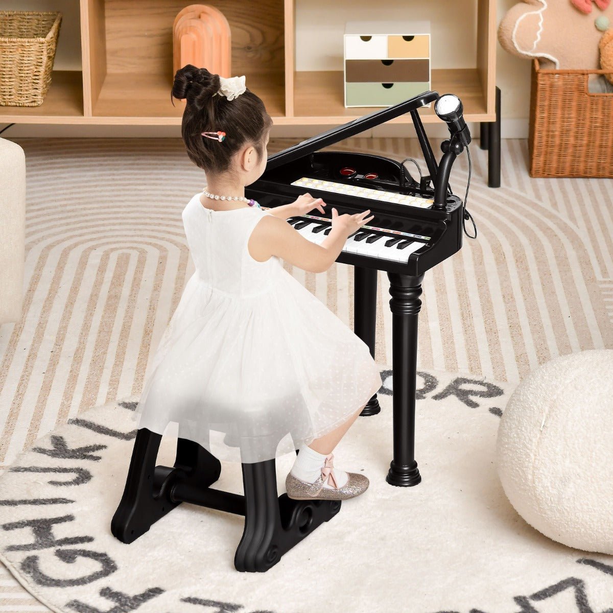 Buy the Kids Black Piano Keyboard with Stool and Microphone at Kids Mega Mart