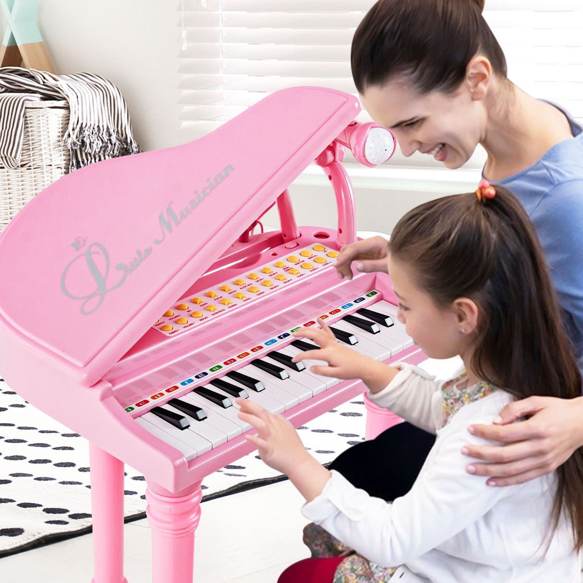 Kids Piano Keyboard with Stool and Microphone in Pink - Buy Today