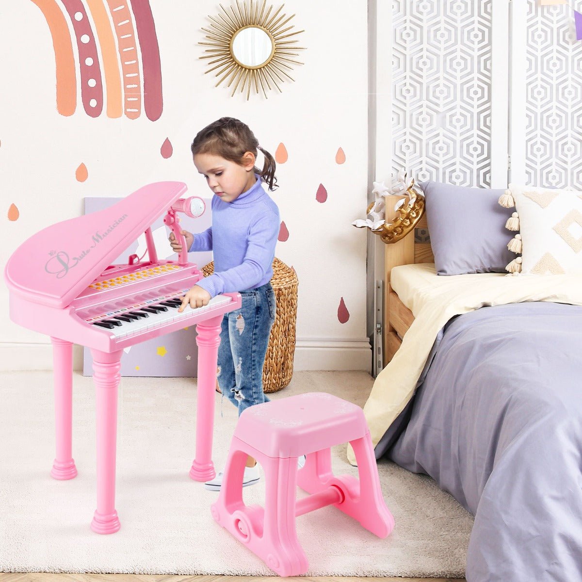 Foster Musical Talents with the 31-Key Pink Keyboard for Kids