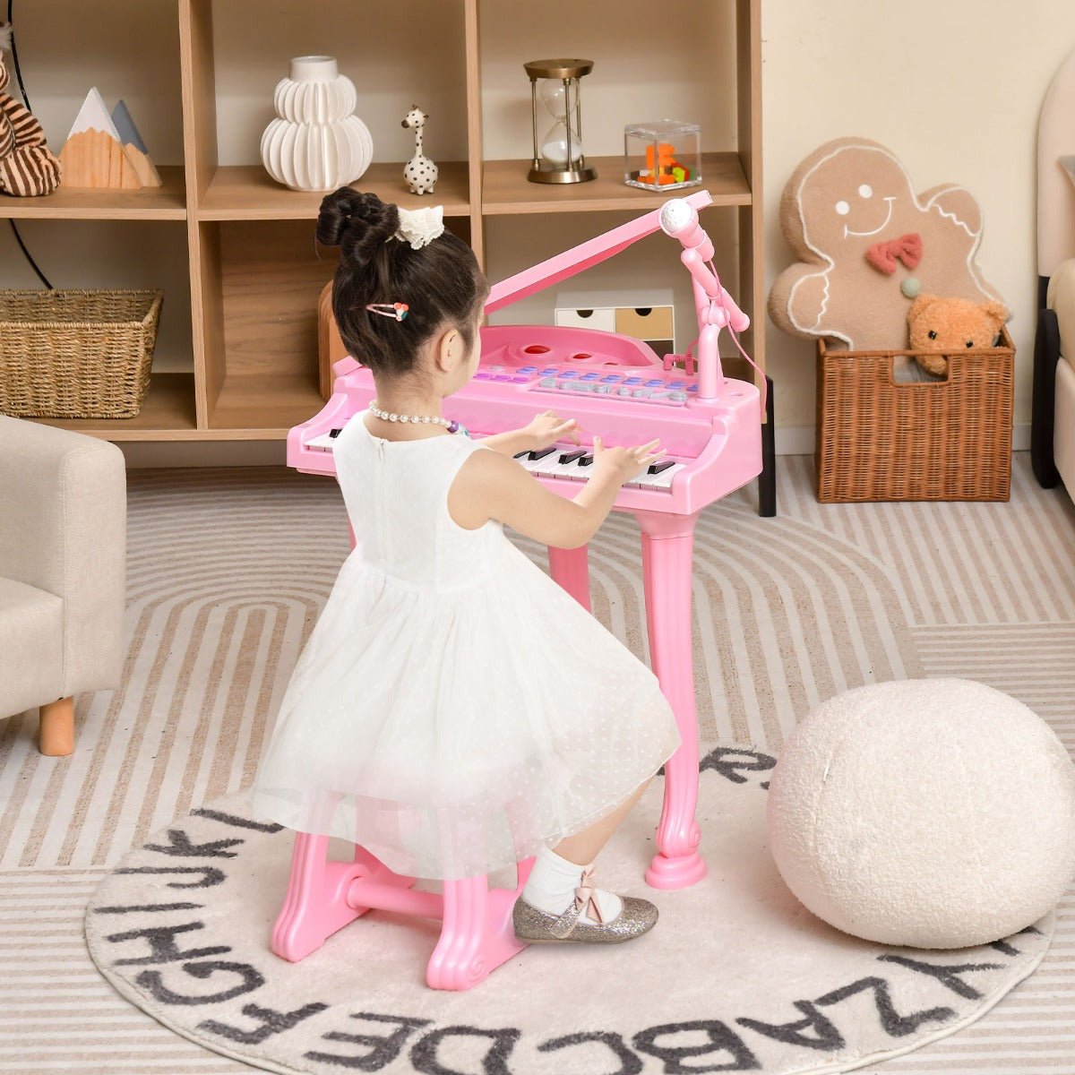 Buy the Kids Pink Piano Keyboard with Stool and Microphone at Kids Mega Mart
