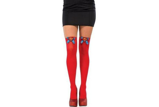 Supergirl adult thigh highs with DC Comics license for playful costume fashion at home