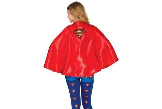 Adult Supergirl cape with DC Comics logo, ideal for completing superhero costume at home