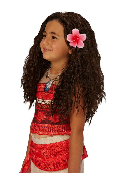 Moana Disney Princess Wig for Kids | Brown Wavy Hair with Flower costume accessory