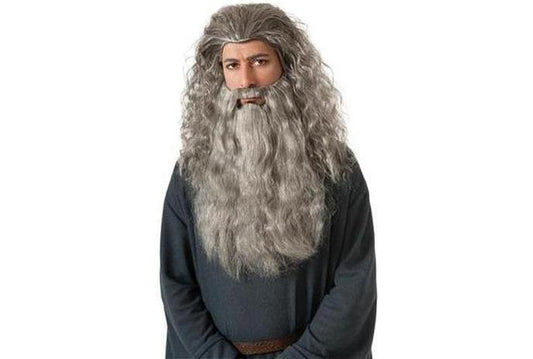 Gandalf cosplay beard and wig set for kids costume, ideal for home playtime.