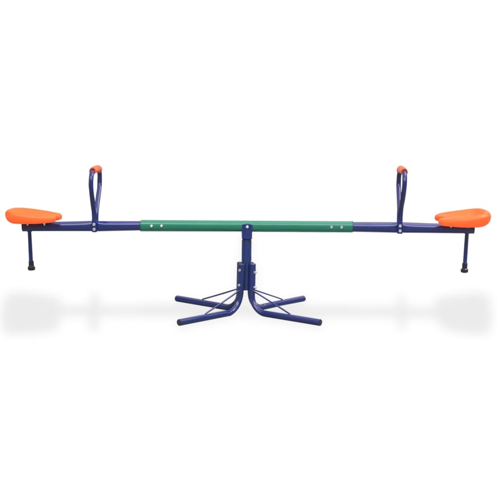 Colorful 360-Degree Rotating Seesaw - Fun play equipment for kids with bright orange, blue, and green colors.