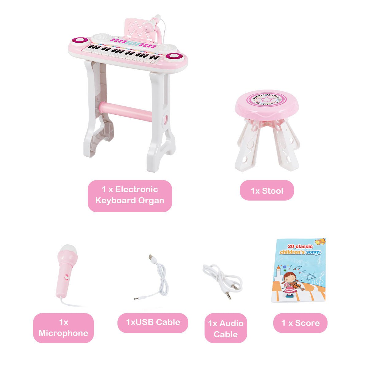 1Vibrant Tunes: 37-Key Electronic Kids Piano with Stool & Microphone