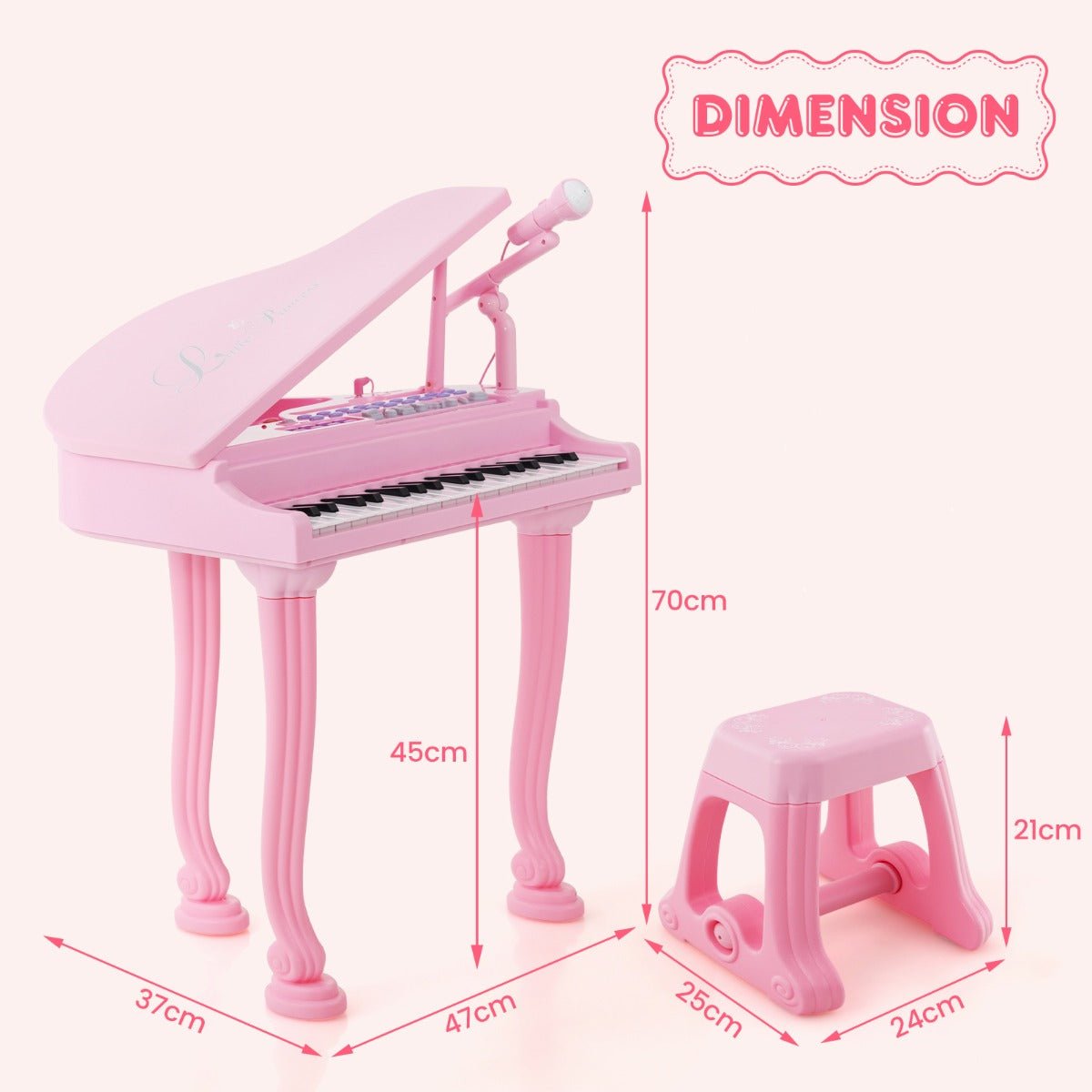 Pink Portable Piano Measurements