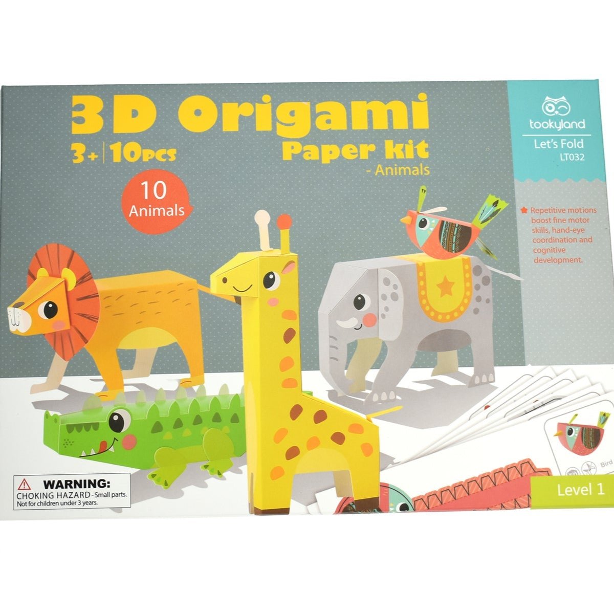 Colorful 3D paper origami animals kit for kids creative play and decoration at home.