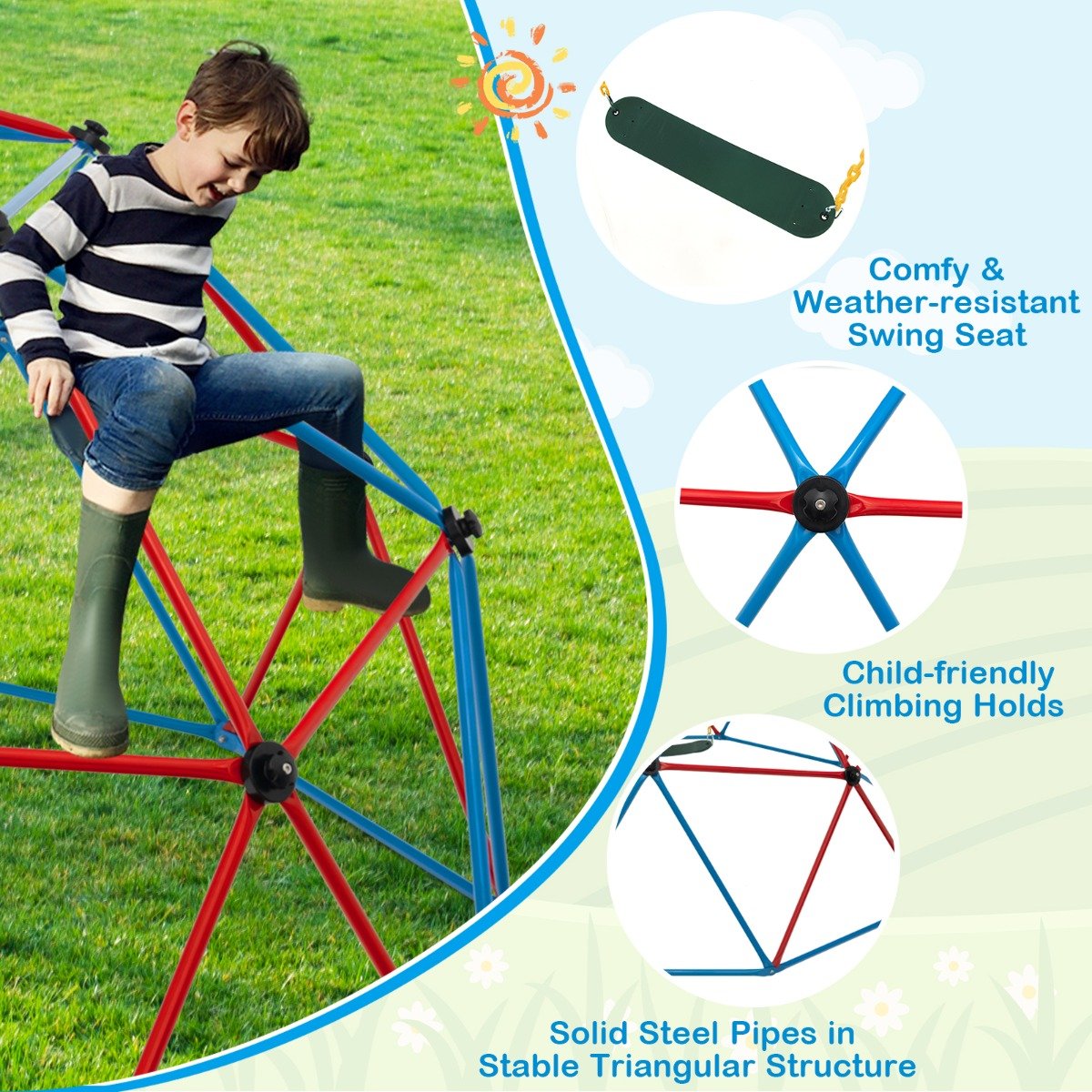 Geometric Dome Climber and Swing Combo - 3m Active Play