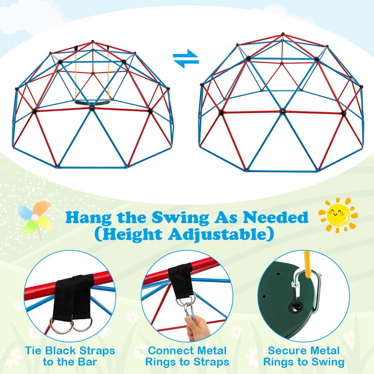 3m Geometric Dome Climber and Swing for Kids - Outdoor Play