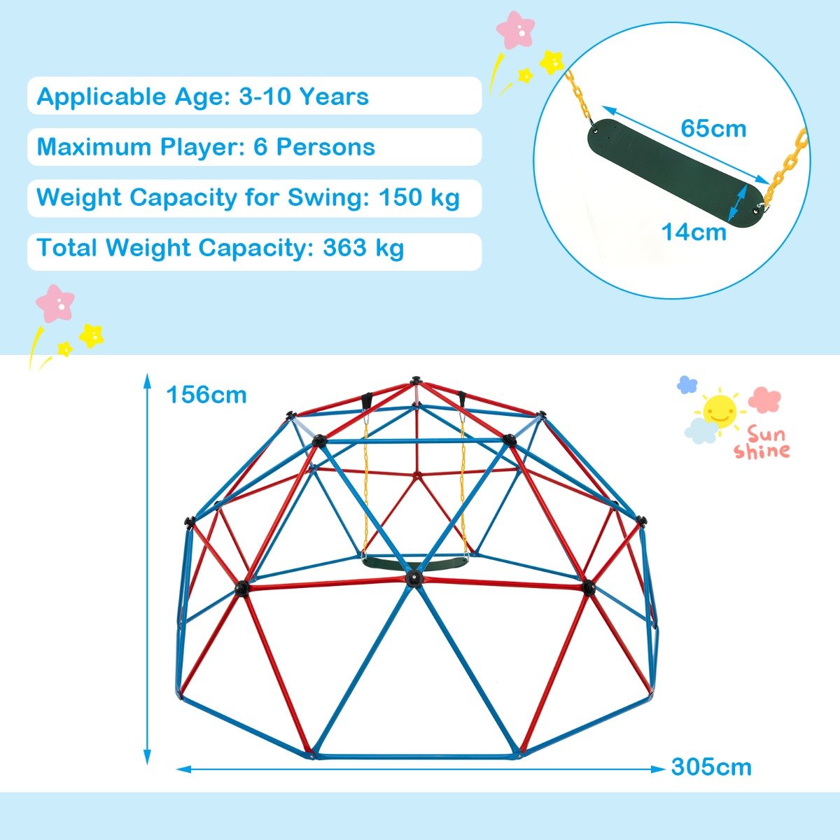 Exciting 3m Geometric Dome Climber with Swing - Outdoor Fun