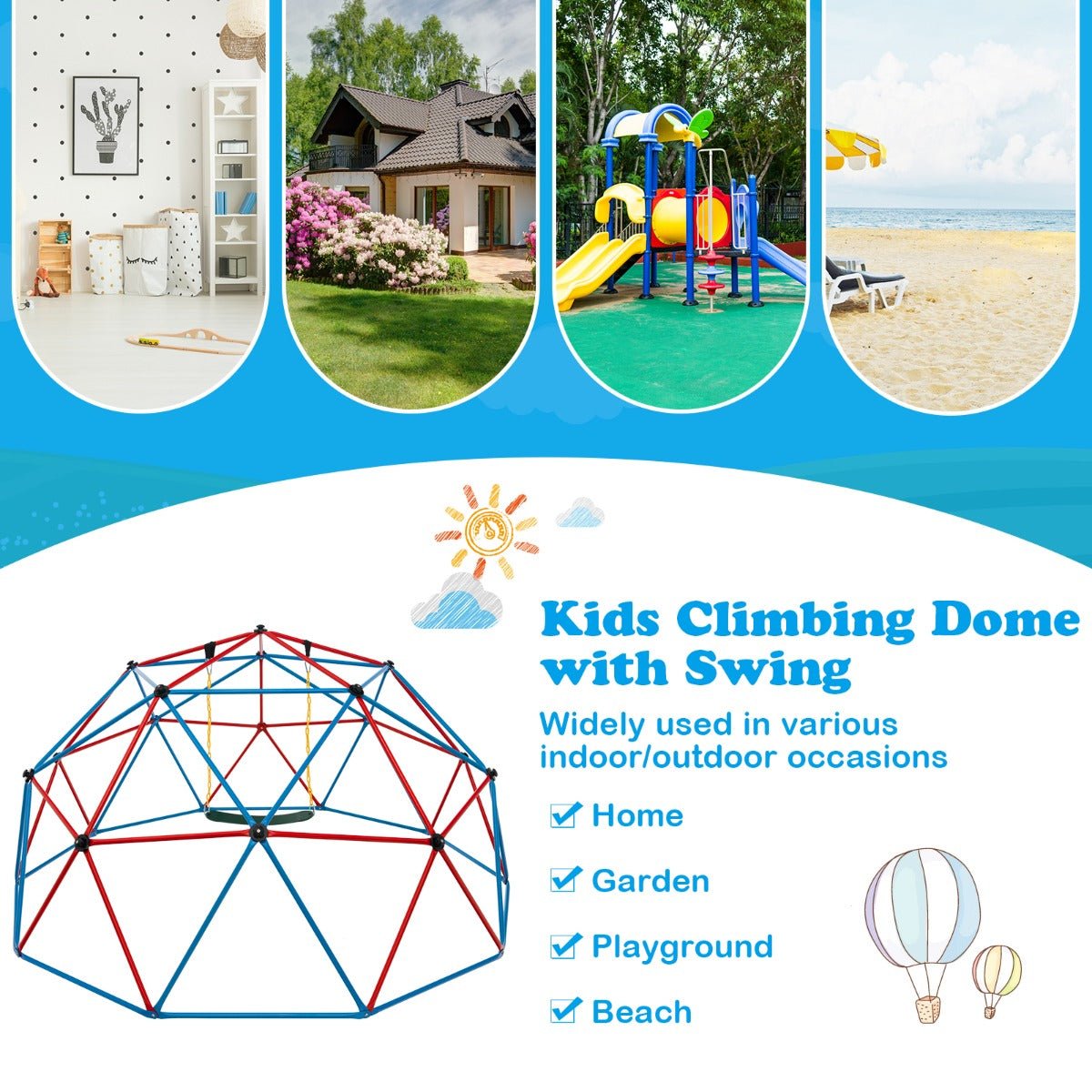 Geometric Dome Climber and Swing Set - 3m of Fun for Kids