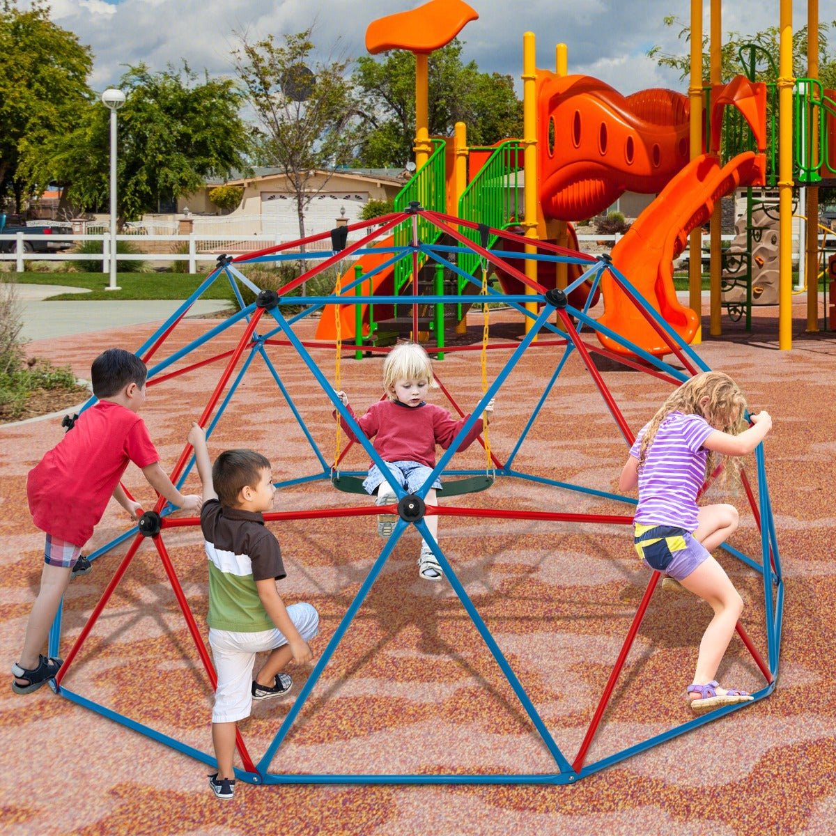 3m Geometric Dome Climber and Swing Set for Active Kids