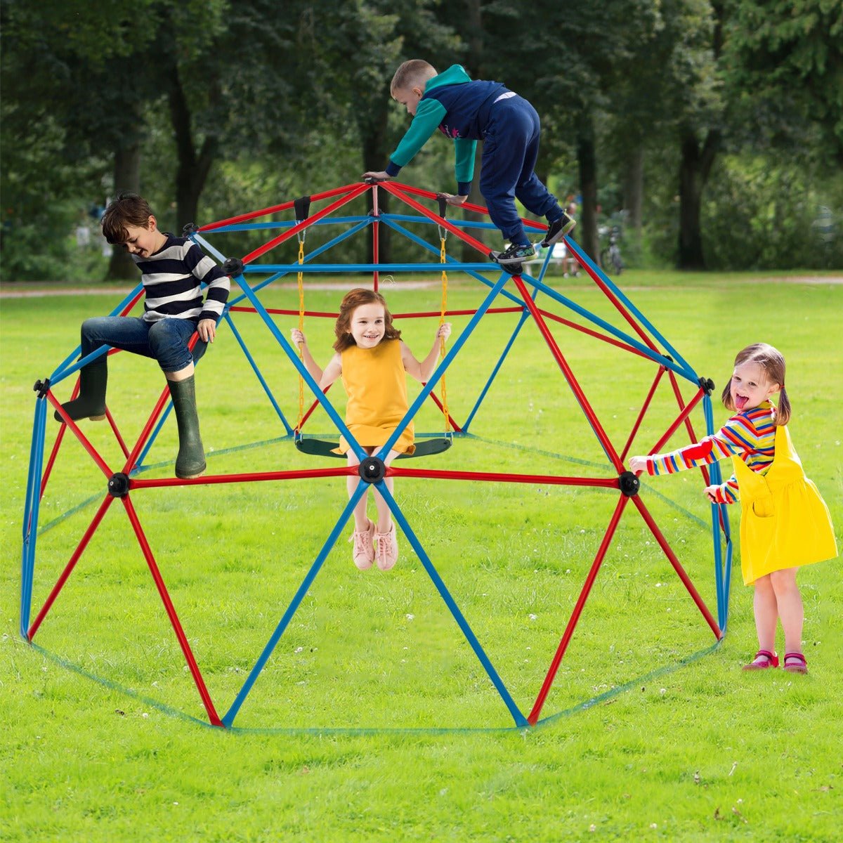 Active Outdoor Play with 3m Geometric Dome Climber and Swing