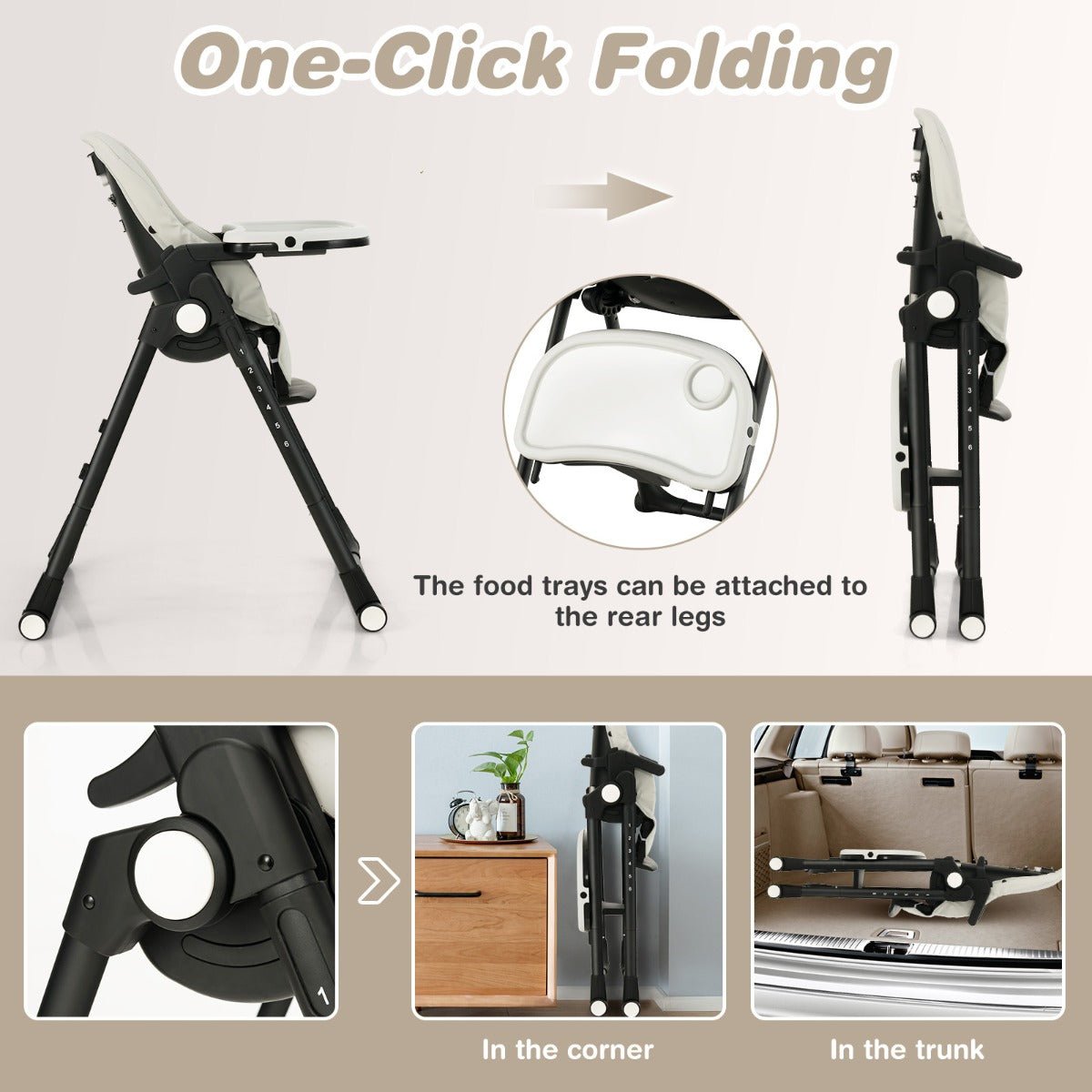 Easy-to-Clean High Chair with Adjustable Footrest