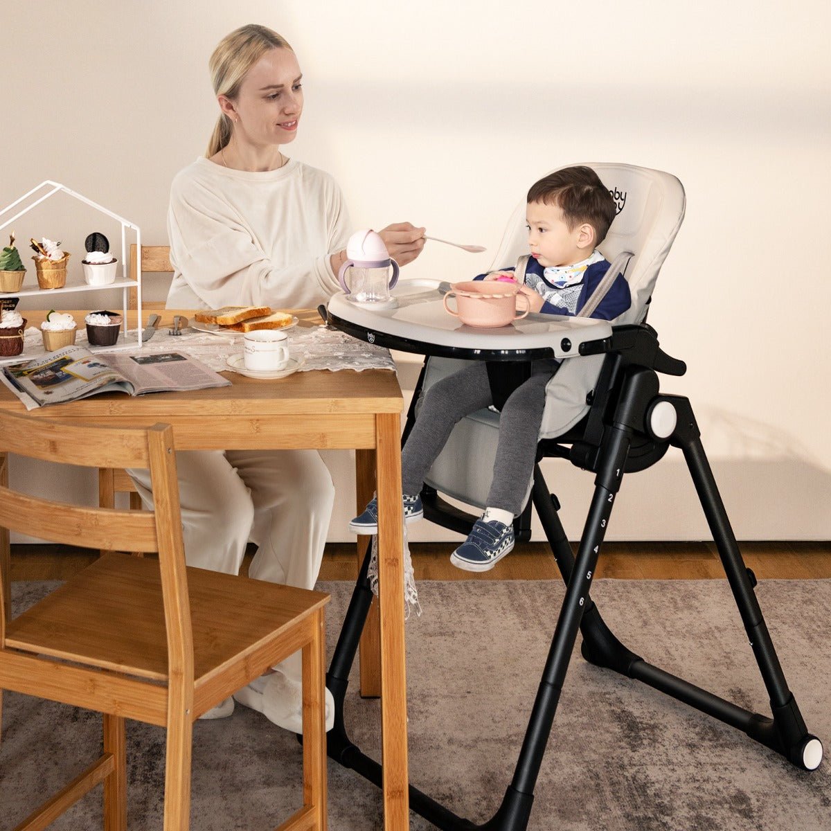 Secure Baby Chair with 6 Height Levels in Grey