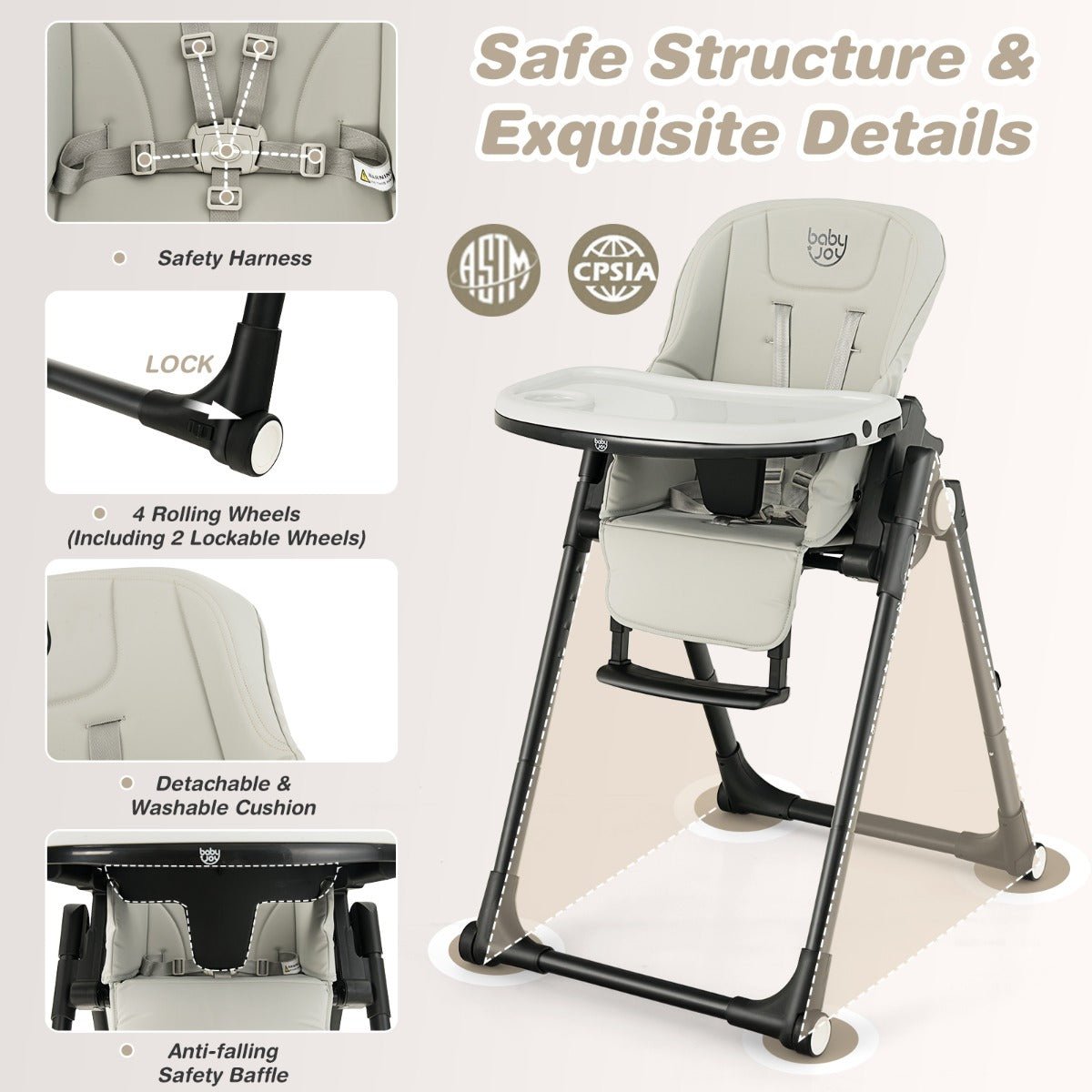 Compact Design High Chair in Trendy Grey