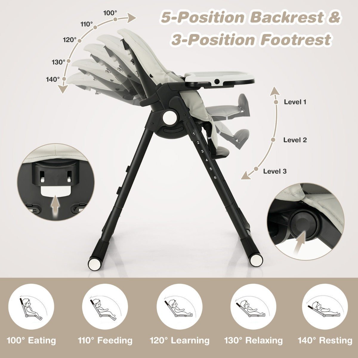 Ergonomic Grey High Chair with Easy Adjustments