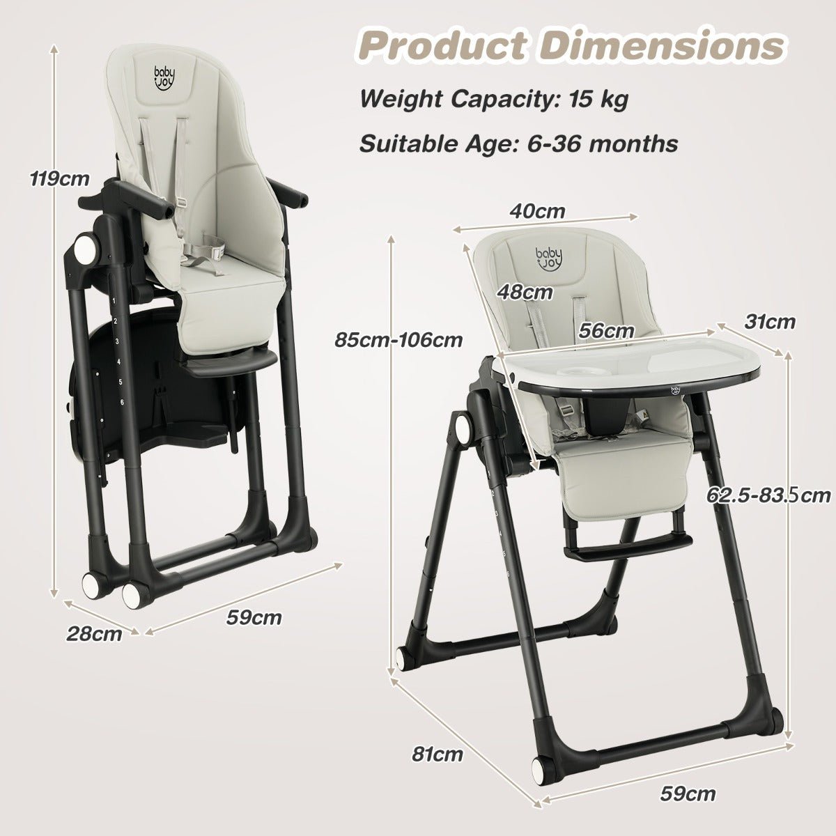 6-Height Adjustable Baby Chair in Sleek Grey