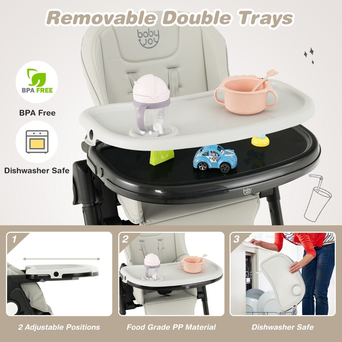 Stylish Grey Feeding Chair with Multiple Configurations