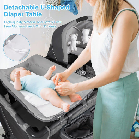 Portable Baby Cot with Foldable Bassinet - Convenience on the Go