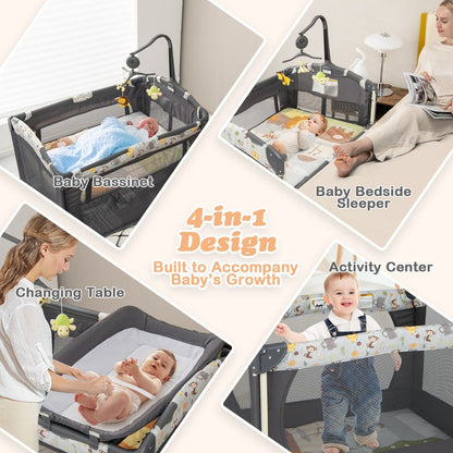 Grey 4-in-1 Convertible Baby Nursery Center and Playard - Versatile, space-saving solution for children