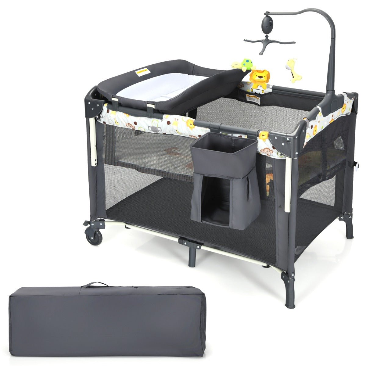 5-in-1 Convertible Baby Nursery Center and Playard in Grey - Versatile and innovative child-friendly design