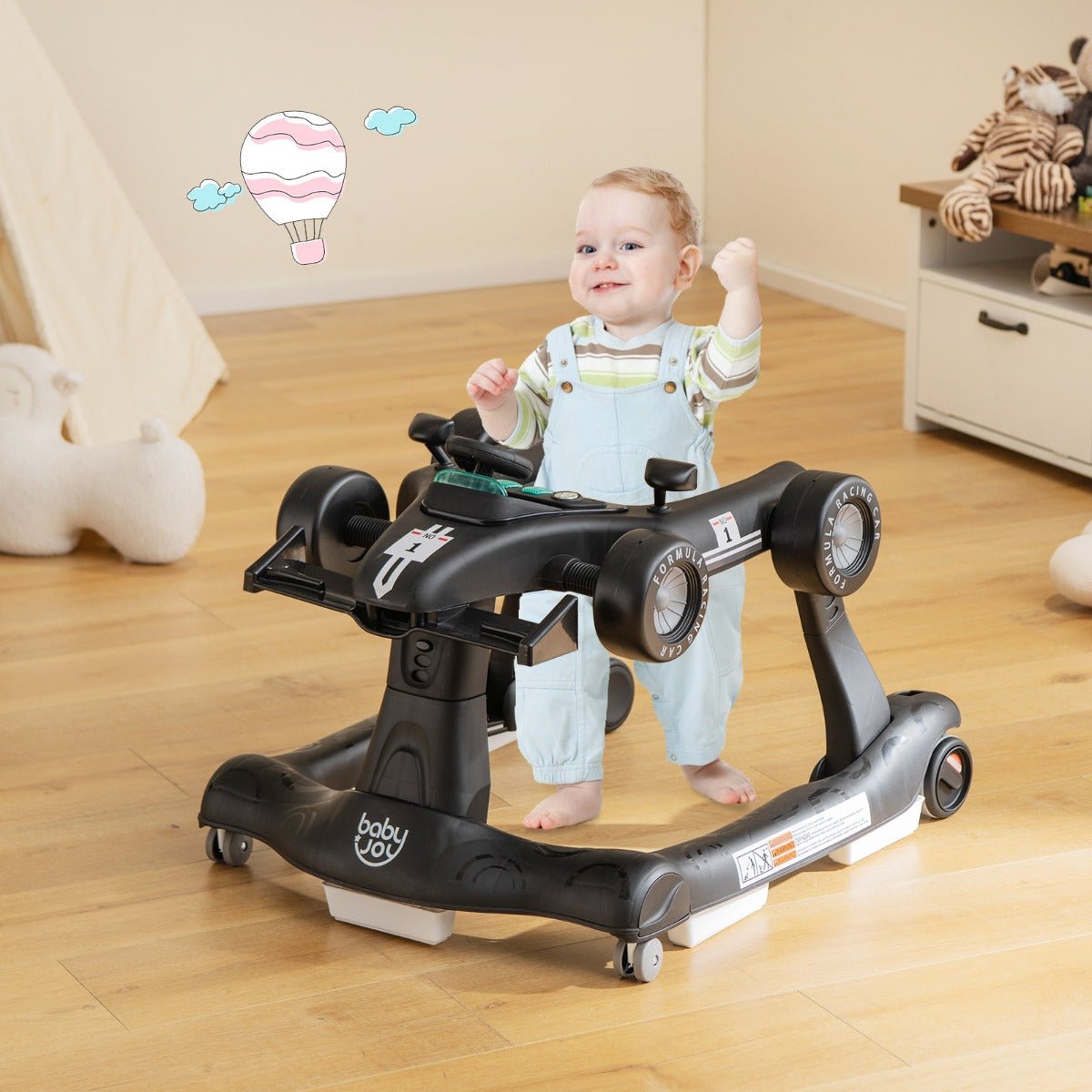 Explore Playful Adventures: Black 4-in-1 Activity Car Walker