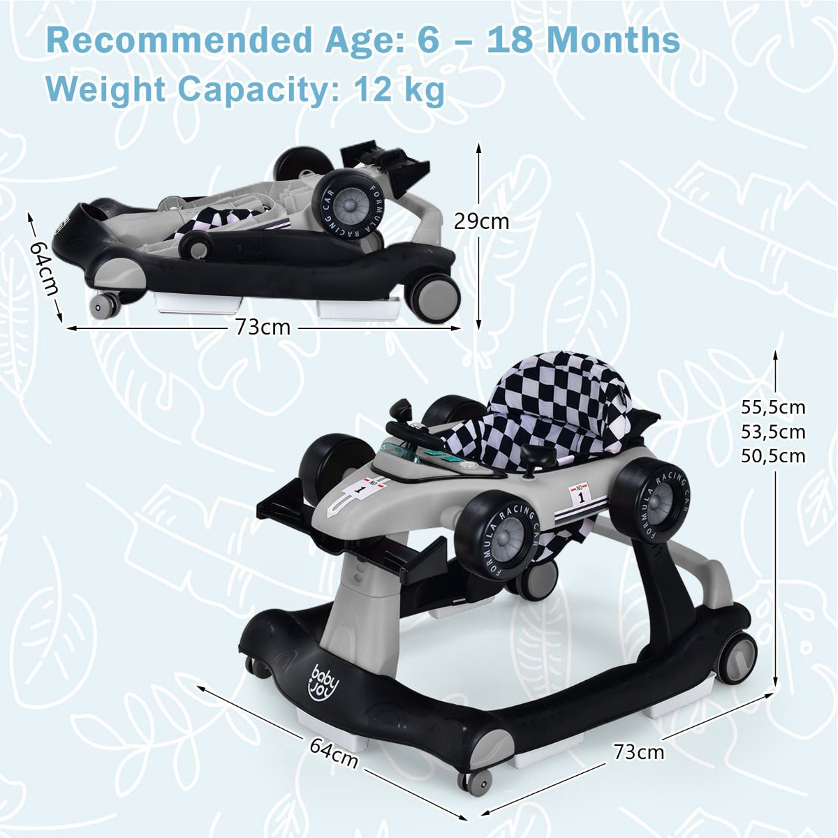 Safe and Stimulating: Grey 4-in-1 Foldable Walker for Kids