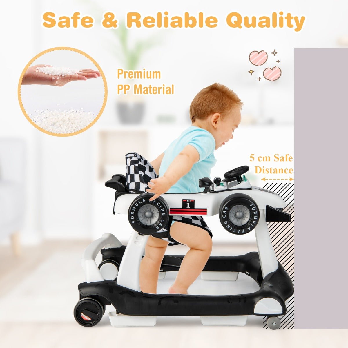 Safe and Stimulating: White 4-in-1 Foldable Walker for Kids