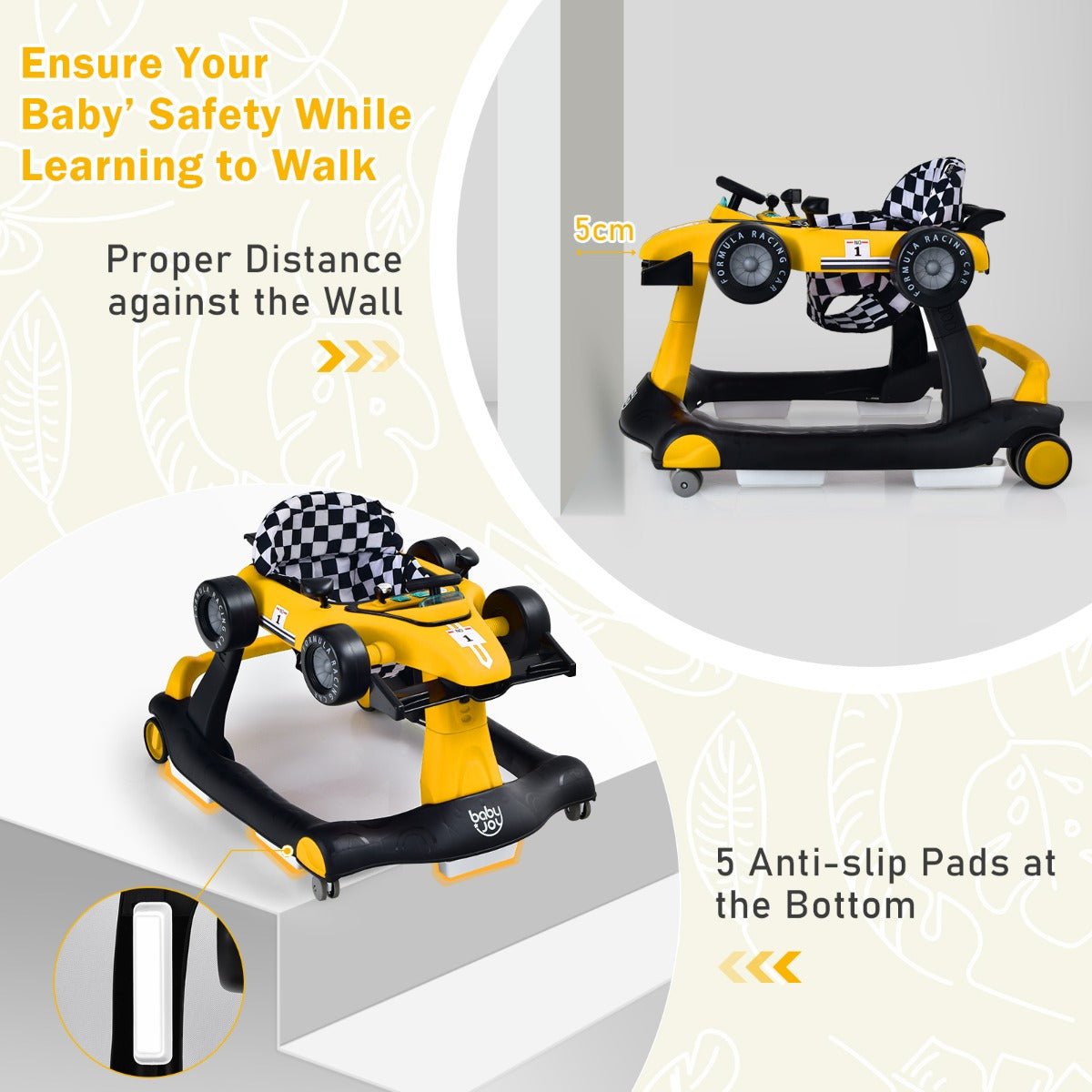 Yellow Foldable Walker for Active Toddlers