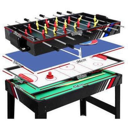 Versatile 4-in-1 game table with tennis, pool, soccer, ideal for kids recreational activities.