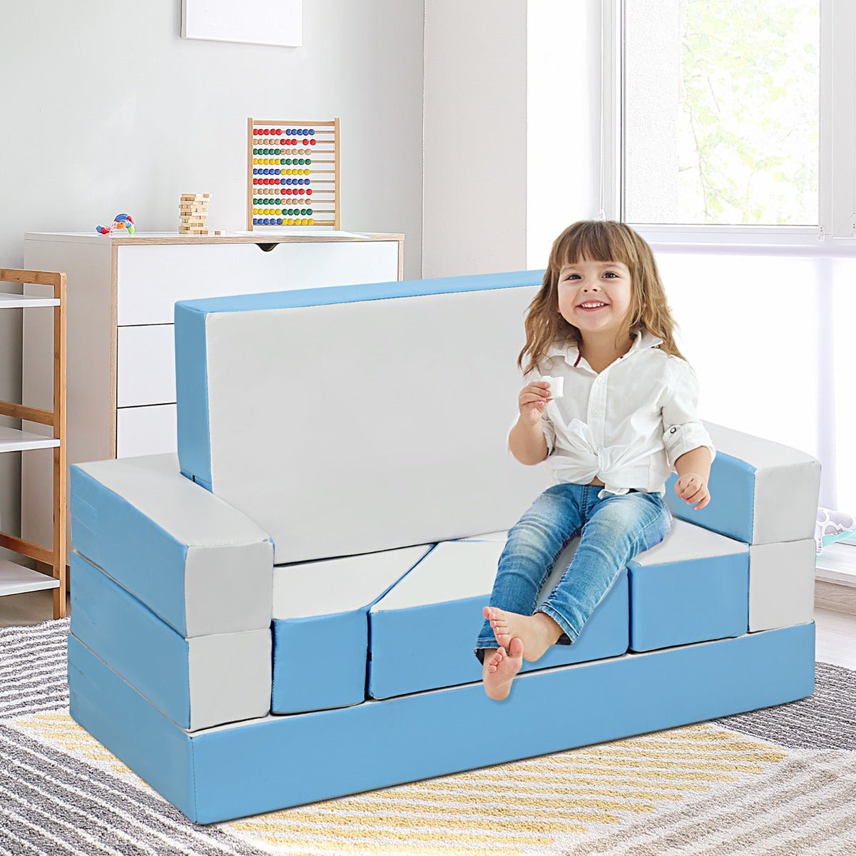 4-In-1 Children's Sofa Set - Blue Combo with Sturdy PU Surface
