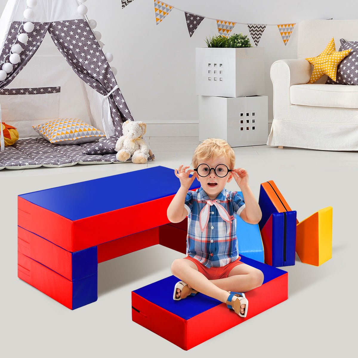 Versatile Children's Sofa Set - 4-In-1 Multicolour Combo, Durable PU Surface