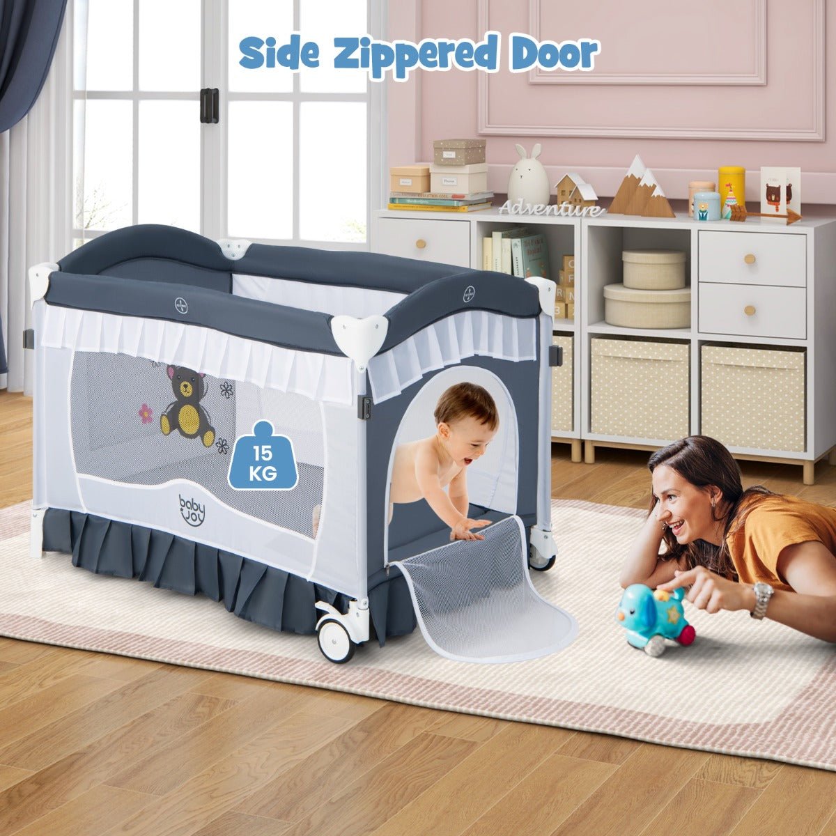 Convenient Grey 4-in-1 Pack and Play for Babies