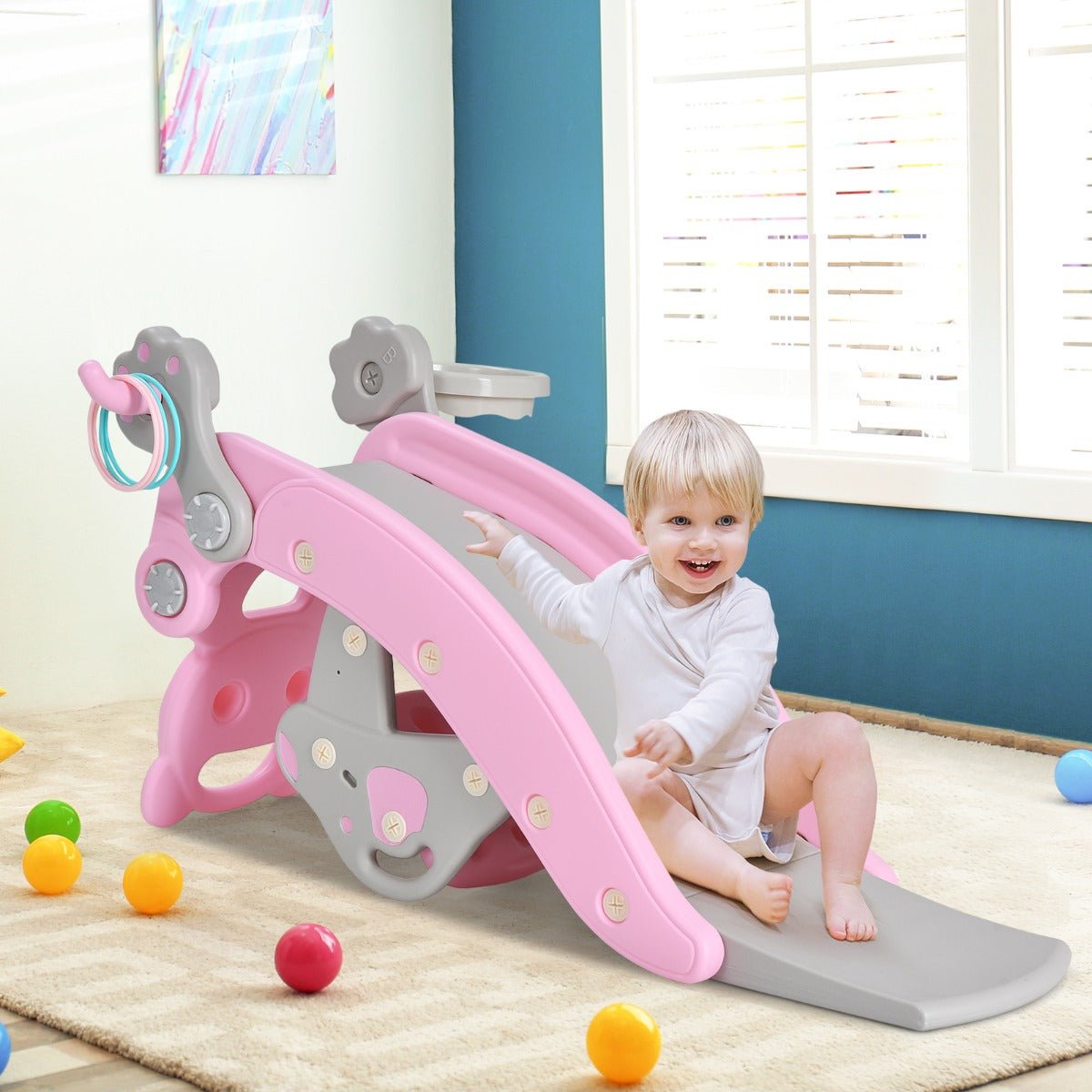 4-in-1 Rocking Horse and Slide Set for Kids Pink - Kids Mega Mart