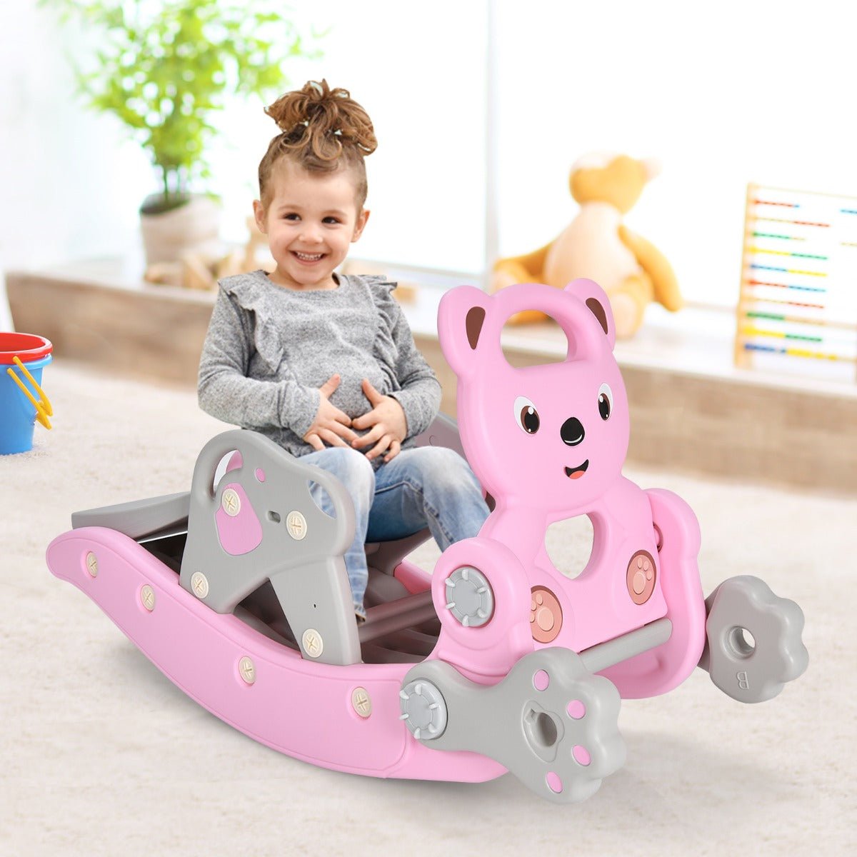 4-in-1 Rocking Horse and Slide Set for Kids Pink - Kids Mega Mart
