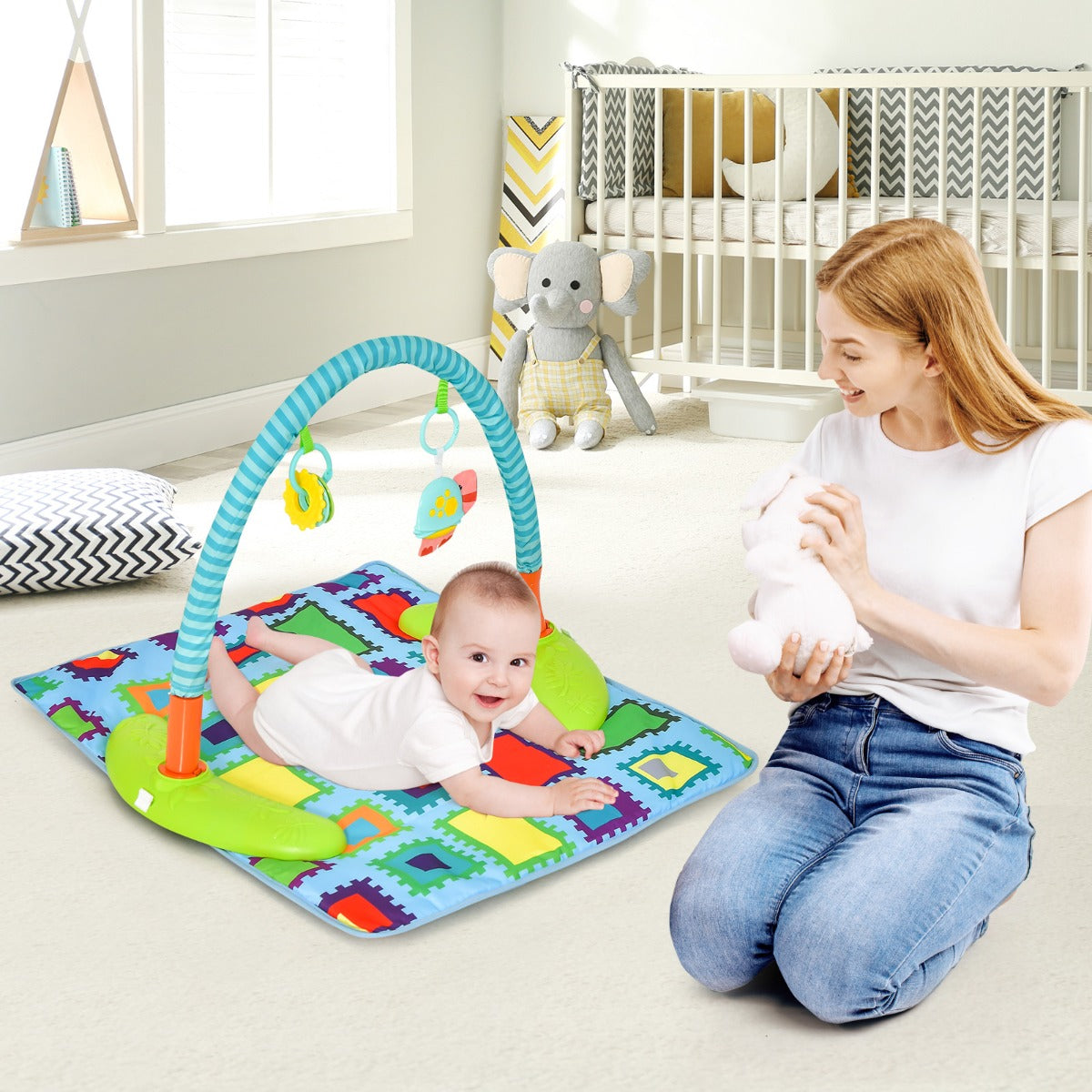 Versatile 4-in-1 Baby Activity Center offers bouncer, walker, play mat, and table functions.