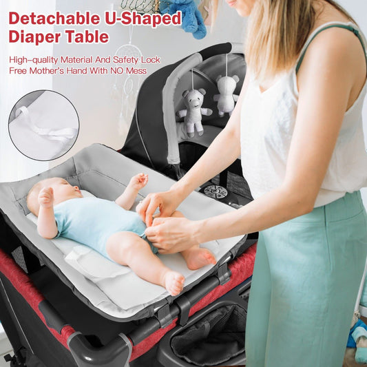 Innovative Red Baby Portacot - 4-IN-1 Design with Foldable Bassinet & Travel Bag