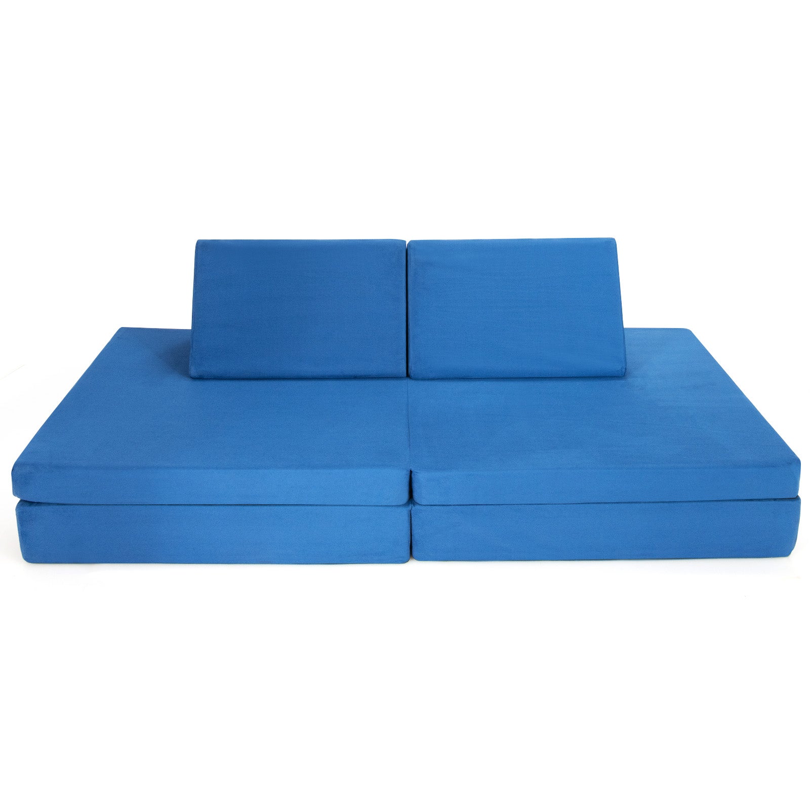 Toddler's Blue Couch Set with 2 Foldable Mats - 4-Piece Convertible Design