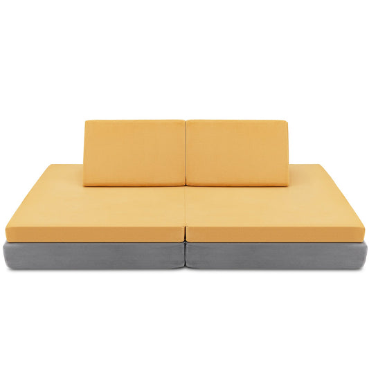 Toddler's Yellow Convertible Couch Set - 4-Piece with 2 Foldable Mats