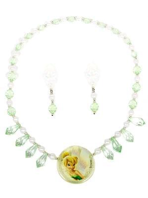 Disney Tinker Bell Jewelry Set featuring necklace and clip-on earrings for childrens playtime.
