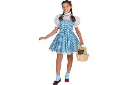 Dorothy deluxe child costume, iconic blue gingham dress for imaginative play at home.