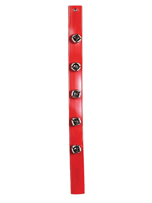 Metallic red leather Santa bell strap, 47cm. Festive accessory for children during the holidays.