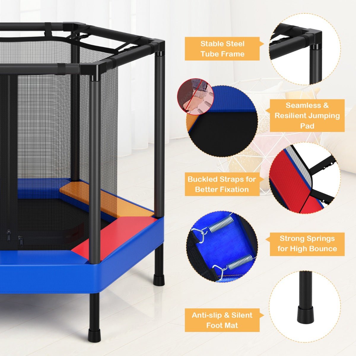 Safe and Sound: 48 Inches Kids Trampoline with Safety Enclosure Net