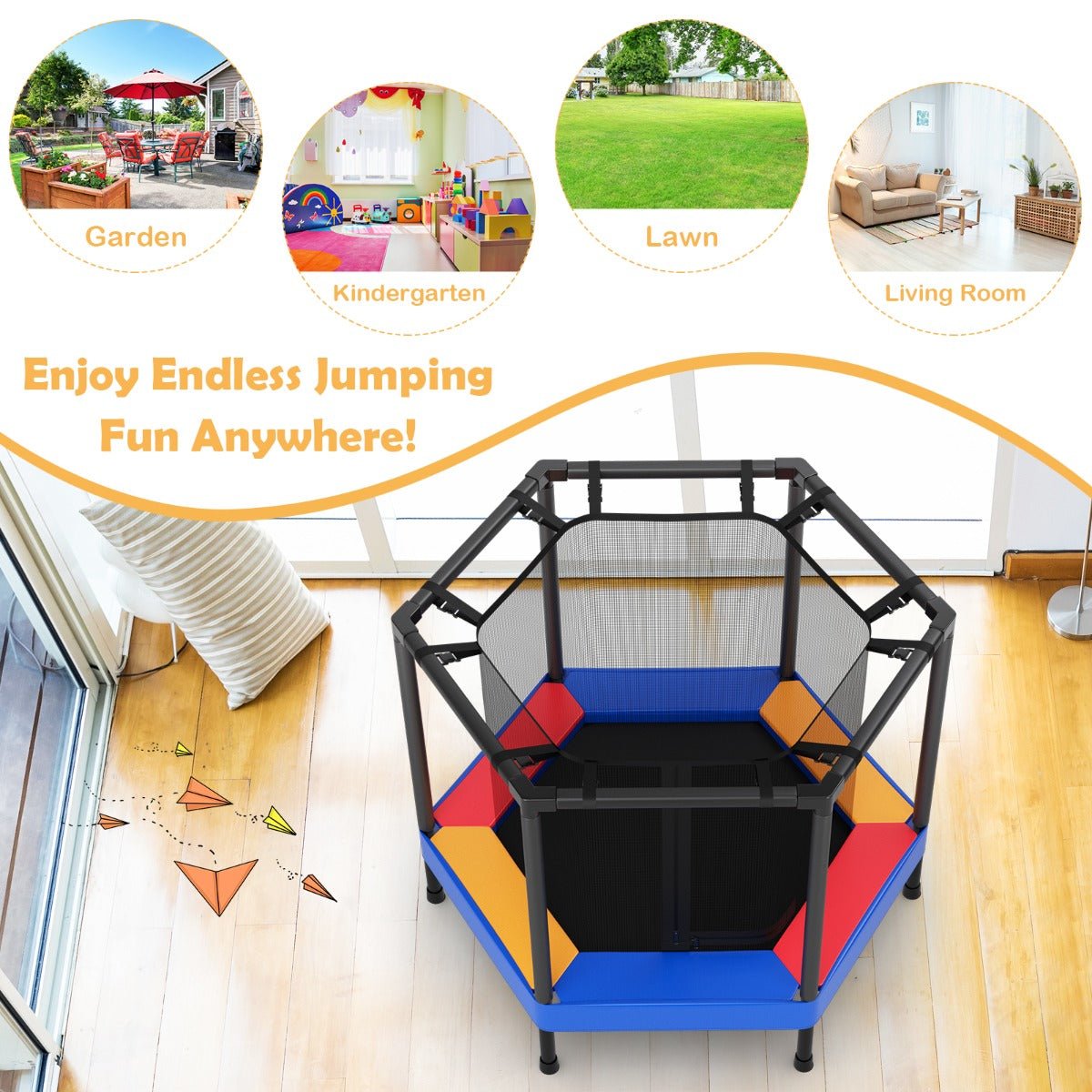 Secure Outdoor Play: 48 Inches Kids Trampoline with Safety Enclosure Net