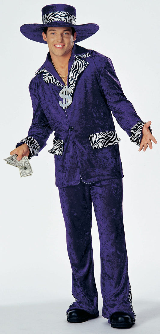 Adults purple velvet top hat with zebra band, perfect for costume parties and events.