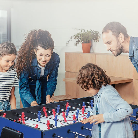 Kids 4FT 12-in-1 Combo Game Table for home includes Foosball, Basketball, Hockey, Pool, Tennis.