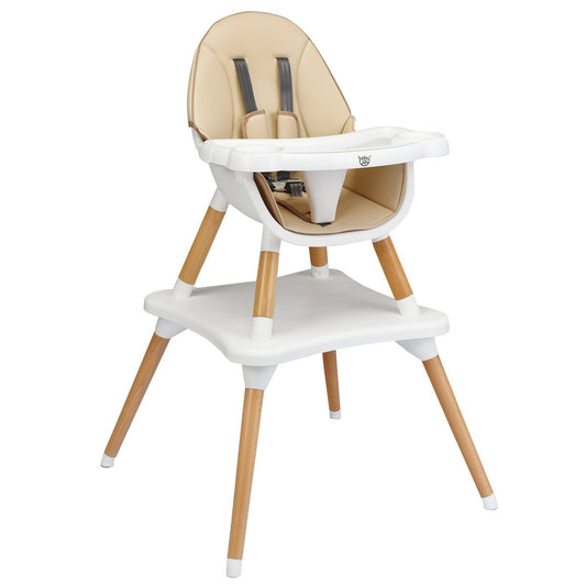 Convertible Wooden High Chair - 5-in-1 Toddler Seating Solution in Beige